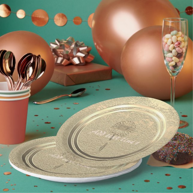 Add Text Gold Daisy  Paper Plates (Multi)