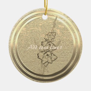 Add Text Gold Gladiolus Ceramic Ornament