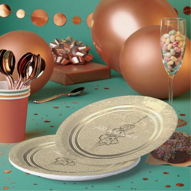 Add Text Gold Gladiolus   Paper Plates (Multi)