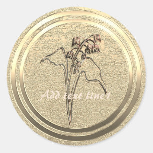 Add Text Gold Lily of the Valley Classic Round Sticker