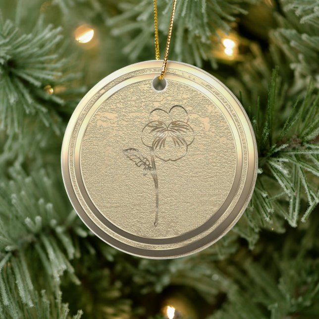 Add Text Gold Pansy Viola Ceramic Ornament (Tree)