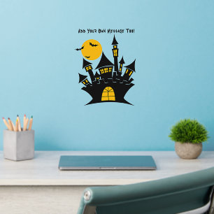 Add Text Haunted House Castle Moon Bats 12" sq Wall Decal