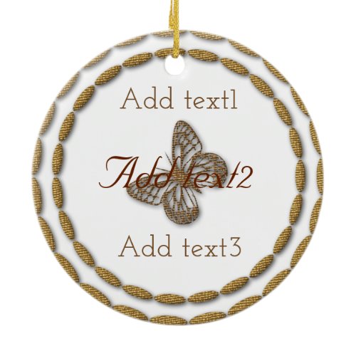 Add Text Magic Gold Butterfly Kids Christmas Ceramic Ornament