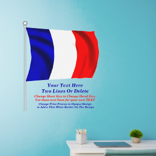 Add Text Name, France French Tricolor Flag on Pole Wall Decal