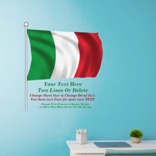 Add Text Name Italy Italian Flag Flying on Pole W Wall Decal