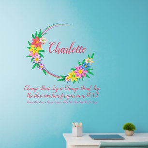 Add Text Name, Pink Yellow Green Hand Paint Flower Wall Decal