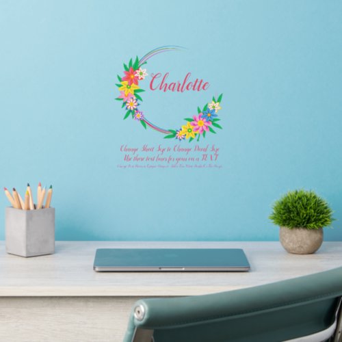 Add Text Name Pink Yellow Green Hand Paint Flower Wall Decal
