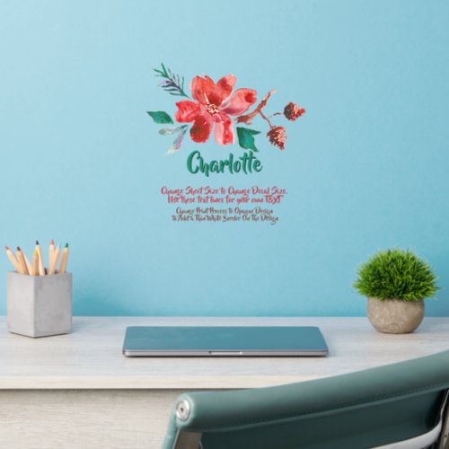 Add Text Name Red Hand Painted Watercolor Flower  Wall Decal