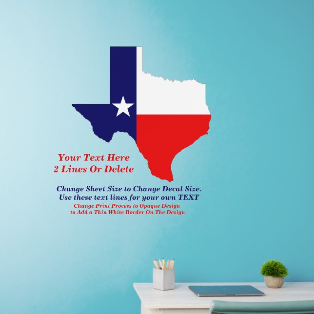 Add Text Name, Texas Texan Lone Star State Shape Wall Decal (Home Office)