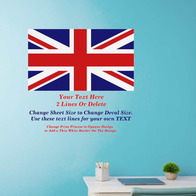 Add Text Name, UK United Kingdom Union Jack Flag   Wall Decal (Home Office)