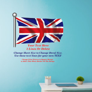 Add Text Name, UK United Kingdom Union Jack Flag Wall Decal