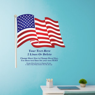 Add Text Name, USA American National Flag Flying W Wall Decal