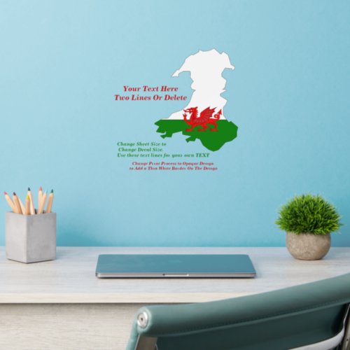 Add Text Name Wales Shape Welsh Red Dragon Flag Wall Decal