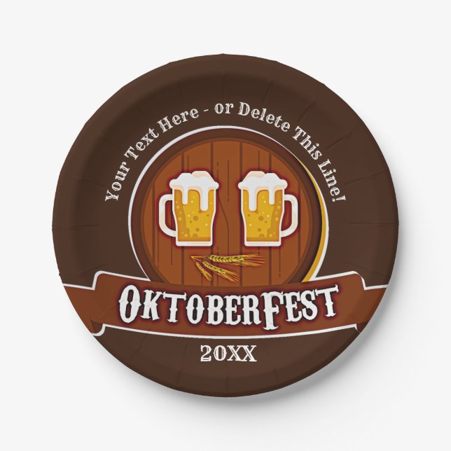 Add Text Name Year Oktoberfest Party 20xx 7" Paper Plates (Front)