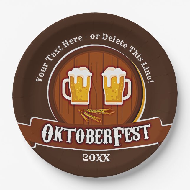 Add Text Name Year Oktoberfest Party 20xx 9"  Paper Plates (Front)