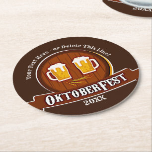Add Text Name Year Oktoberfest Party 20xx Round Paper Coaster