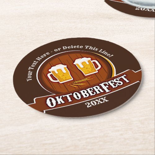 Add Text Name Year Oktoberfest Party 20xx  Round Paper Coaster