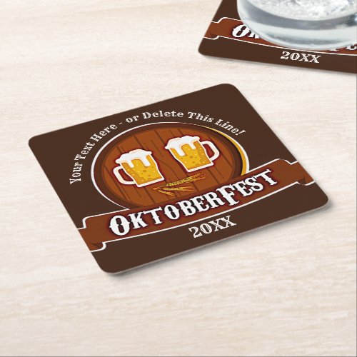 Add Text Name Year Oktoberfest Party 20xx  Square Paper Coaster