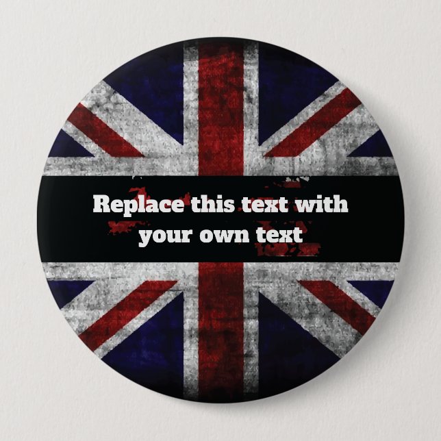 Add text on English flag Throw Pillow Button (Front)