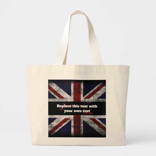 Add text on English flag Throw Pillow Large Tote Bag (Front)