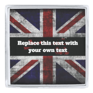 Add text on English flag Throw Pillow Silver Finish Lapel Pin