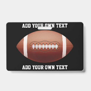 Add text on football throw pillow badge