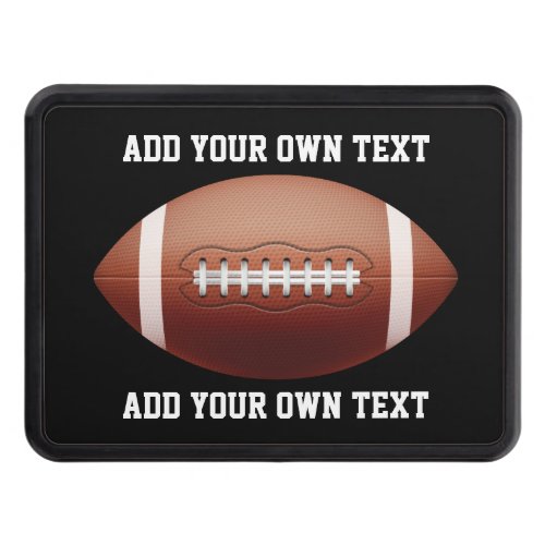 Add text on football throw pillow hitch cover