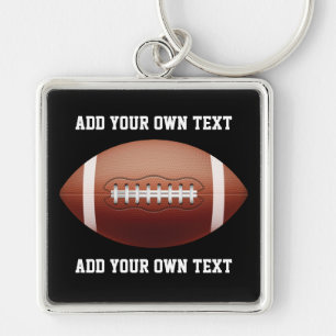 Add text on football throw pillow keychain
