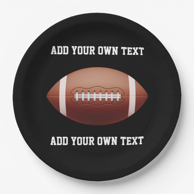 Add text on football throw pillow paper plates (Front)