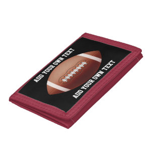Add text on football throw pillow tri-fold wallet
