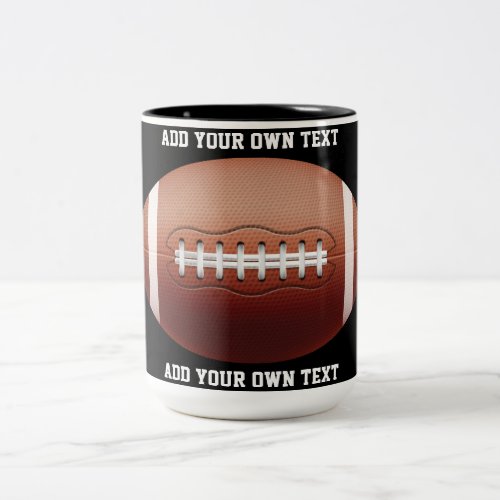 Add text on football throw pillow Two_Tone coffee mug