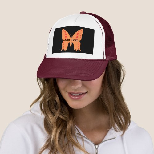 Add Text Orange Butterfly Printed Beautiful_Cap  Trucker Hat