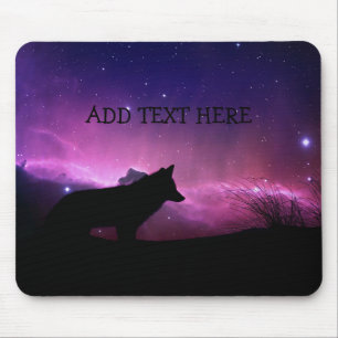ADD TEXT Pink, Purple & Black/Stars At Night Wolf Mouse Pad