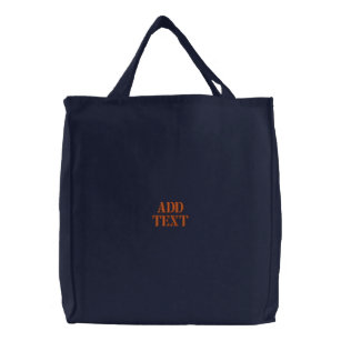 Add Text Printed Shopping-Bags Navy Color Cool Embroidered Tote Bag