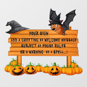 Add Text Pumpkins Bat Wooden Halloween Sign 12" sq Wall Decal