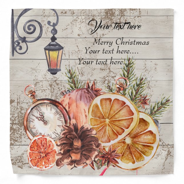 Add text Rustic wood background Christmas  Bandana (Front)