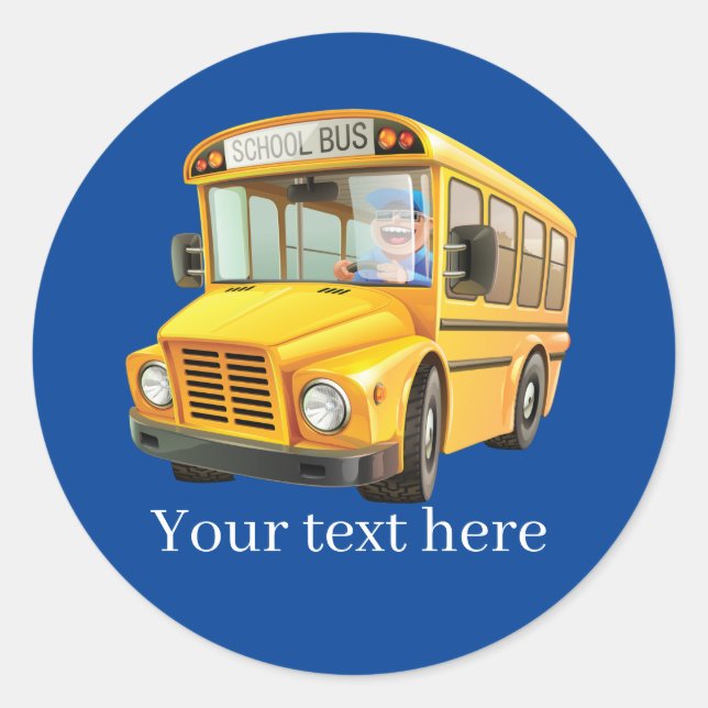 Add text school bus classic round sticker (Front)