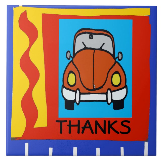 Add Text, Thanks, edit text, add name Ceramic Tile (Front)