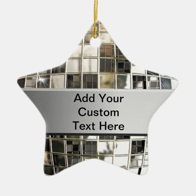 Add Text To Sparkling Silver Disco Star Ornament (Front)