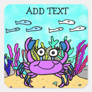 Add Text to this Purple Crab Square Sticker