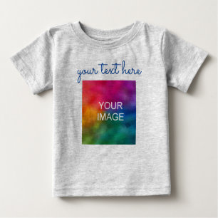 Add Text Upload Photo Baby Grey Calligraphy Script Baby T-Shirt