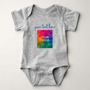 Add Text Upload Photo Baby Grey Script Template Baby Bodysuit
