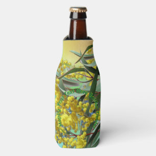 Add Text Wattle & Gum Leaves Aussie Stubby Holder Bottle Cooler