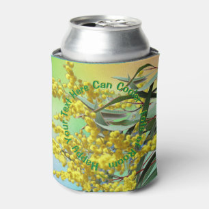 Add Text Wattle & Gum Leaves Aussie Stubby Holder Can Cooler