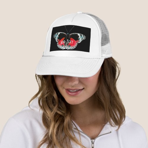 Add Text White Butterfly image Printed Elegant_Cap Trucker Hat