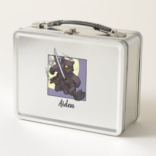 Add The Name Black Cat Ninja Flying Kick Cartoon Metal Lunch Box