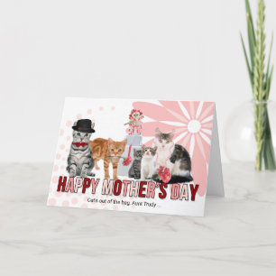 Add the Relation or Name Mother's Day Cats in Pink Thank You Card