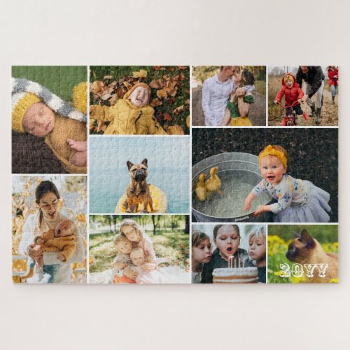 Add The Year  10 Family Photo Collage Jigsaw Puzzle