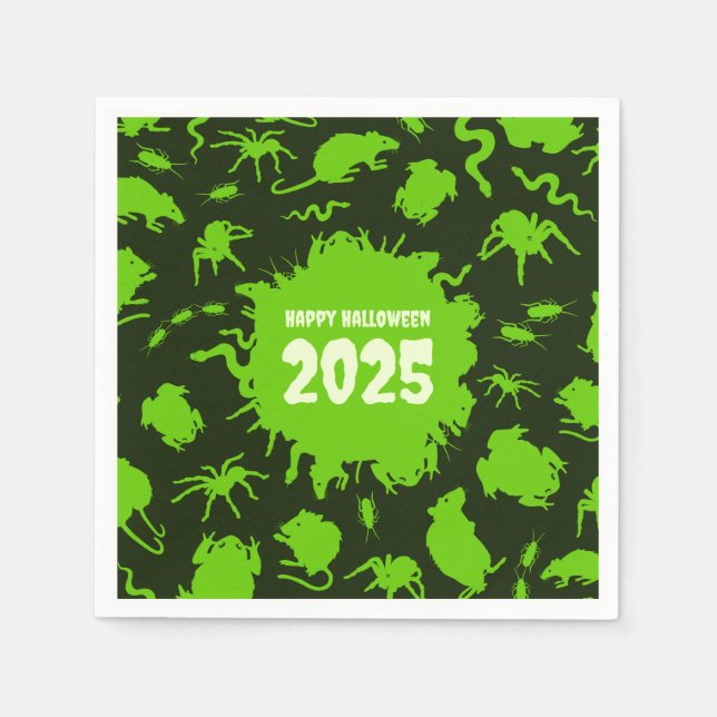 Add The Year Happy Halloween Green Creepy Crawlies Napkins (Front)