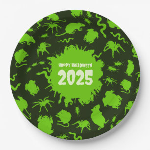 Add The Year Happy Halloween Green Creepy Crawlies Paper Plates